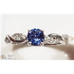 14K WHITE GOLD TANZANITE & DIAMOND RING SIZE 6.5