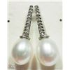 Image 1 : STERLING SILVER PEARL & INLAID DIAMONDS EARRINGS