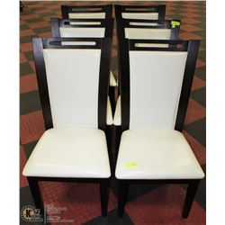 LOT OF 6 WHITE FAUX LEATHER AND WOOD SIDE  CHAIRS