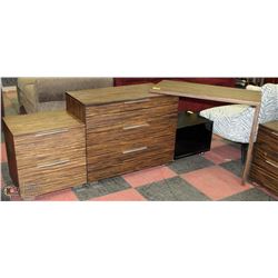 4PC "TIGER" WOOD LOOK DESK WITH ATTACHED DRAWERS