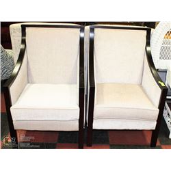 LOT OF 2 CREAM  AND BROWN ACCENT CHAIRS