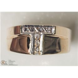 10K YELLOW GOLD 7 DIAMOND INITIAL 'T' MEN'S RING