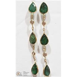14K YELLOW GOLD EMERALD & DIAMOND EARRINGS
