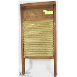 27) WOOD AND  BRASS VINTAGE WASHBOARD