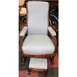 7) ANTIQUE ROCKING CHAIR AND OTTOMAN