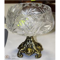 11) CRYSTAL BOWL WITH BRASS PEDESTAL
