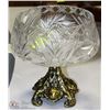 Image 1 : 11) CRYSTAL BOWL WITH BRASS PEDESTAL