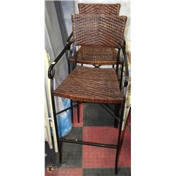 PAIR OF METAL AND WICKER BAR STOOLS