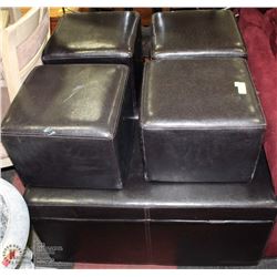 LEATHERETTE OTTOMAN WITH 4 INSIDE STOOLS