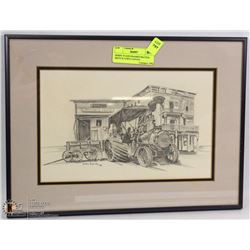 DEBBY EVANS FRAMED MATTED SKETCH TOWN CANVAS