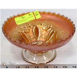 MARIGOLD CARNIVAL GLASS BOWL WITH FLOWER DESIGN