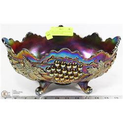 LARGE FENTON CARNIVAL GLASS 4 LEGGED FRUIT BOWL