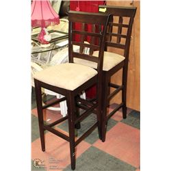 2 BEIGE AND BROWN BAR STOOLS