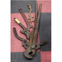 LOT OF 5 VINTAGE HAND TOOLS INCL LARGE WRENCH