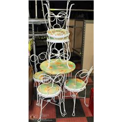 VINTAGE WHITE WROUGHT IRON 24" TABLE W/ 6 MATCHING