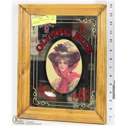 VINTAGE WOOD FRAMED OLYMPIA BEER MIRROR -