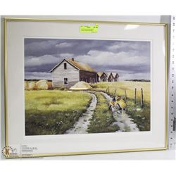 J HEALY MATTED FRAMED & SIGNED FARM SCENE PRINT
