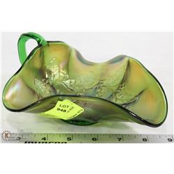 VINTAGE GREEN CARNIVAL GLASS FINGER BOWL