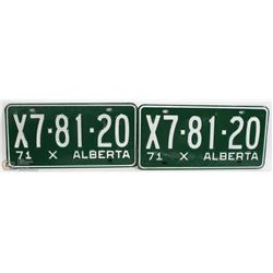 SET OF TWO NEW 1971 ALBERTA LICENSE PLATES