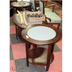 DARK WOOD OVAL COFFE TABLE W/ GLASS CENTERS