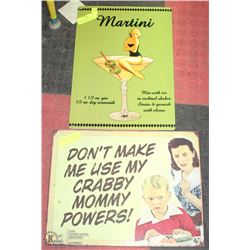 2 COLLECTIBLE NOVELTY TINS SIGNS - MARTINI AND