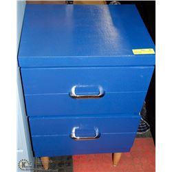2 DRAWER BLUE PAINTED WOOD NIGHT TABLE