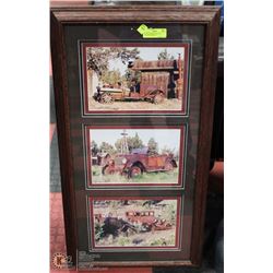 MATTED FRAMED PRINTS OF ANTIQUE VEHICLES BY GERRY