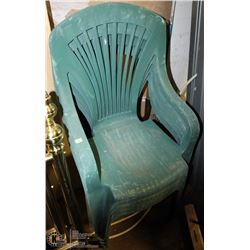 GROUP OF 4 GREEN PLASTIC LAWN CHAIRS (ROUGH SHAPE)
