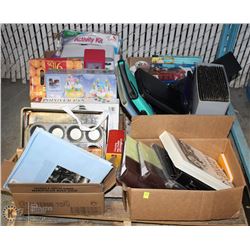 PALLET OF ESTATE MISC ORNAMENTS COOKING PANS AND