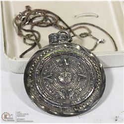 HEAVY STERLING SILVER PENDANT ON CHAIN AZTEC