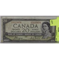 1954 CANADIAN $20 DEVILS FACE DOLLAR BILL