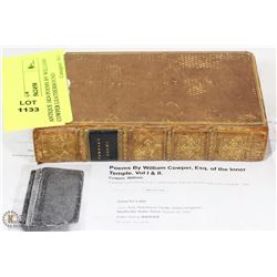 ANTIQUE 1824 POEMS BY WILLIAMS COWPER LEATHERBOUND