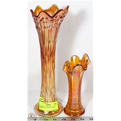 2 MARIGOLD CARNIVAL GLASS VASES