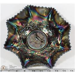 LARGE FENTON CARNIVAL GLASS RUFFLED EDGE BOWL WITH