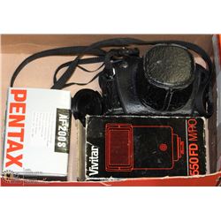 VINTAGE PENTAX CAMERA W/ NEW FLASH AND VIVITAR