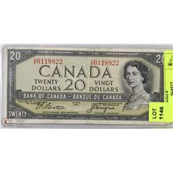 1954 CANADIAN $20 BILL DEVILS FACE