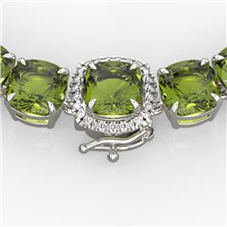 100 CTW Green Tourmaline & VS/SI Diamond Necklace 14K White Gold - REF-800X9T - 23349