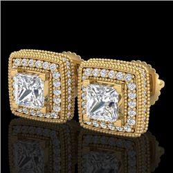 2.01 CTW Princess VS/SI Diamond Art Deco Stud Earrings 18K Yellow Gold - REF-245K5R - 37129
