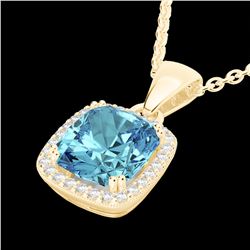 3.50 CTW Sky Blue Topaz & Micro VS/SI Diamond Halo Necklace 18K Yellow Gold - REF-48W9H - 22834