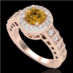 1.53 CTW Intense Fancy Yellow Diamond Engagement Art Deco Ring 18K Rose Gold - REF-263H6W - 37652