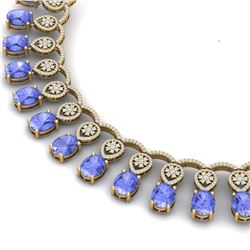57.56 CTW Royalty Tanzanite & VS Diamond Necklace 18K White Gold - REF-1597K3R - 39069