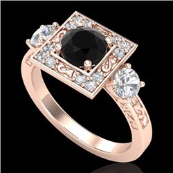 1.55 CTW Fancy Black Diamond Solitaire Art Deco 3 Stone Ring 18K Rose Gold - REF-149W3H - 38172