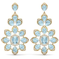 53.34 CTW Royalty Sky Topaz & VS Diamond Earrings 18K Yellow Gold - REF-381R8K - 39056