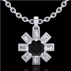 1.33 CTW Fancy Black Diamond Solitaire Art Deco Stud Necklace 18K White Gold - REF-100N2Y - 37870