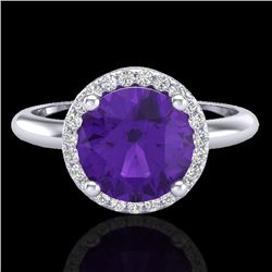 2 CTW Amethyst & Micro Pave VS/SI Diamond Certified Ring Halo 18K White Gold - REF-58H4W - 23203