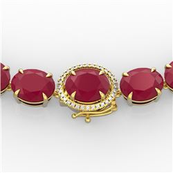 170 CTW Ruby & VS/SI Diamond Necklace 14K Yellow Gold - REF-993W8H - 22313