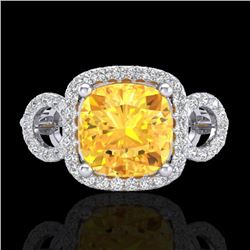 3.75 CTW Citrine & Micro VS/SI Diamond Certified Ring 18K White Gold - REF-65F3M - 22998