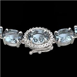 36.25 CTW Aquamarine & VS/SI Diamond Eternity Tennis Micro Halo Necklace 14K White Gold - REF-321F8M