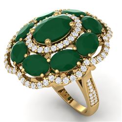 14.4 CTW Royalty Designer Emerald & VS Diamond Ring 18K Yellow Gold - REF-300N2Y - 39185