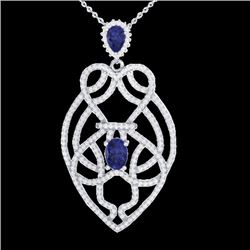 3.50 CTW Tanzanite & Micro VS/SI Diamond Heart Necklace Solitaire 14K White Gold - REF-191T3X - 2125